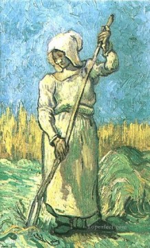  Millet Canvas - Peasant Woman with a Rake after Millet Vincent van Gogh